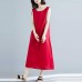 Euone Dress Clearance Woman Summer Casual Dress Clearance Solid Back Cross Strappy Sleeveless Sundress Beach Brief Cotton and Linen Dresses Long Sweet Dress Plus Size Red